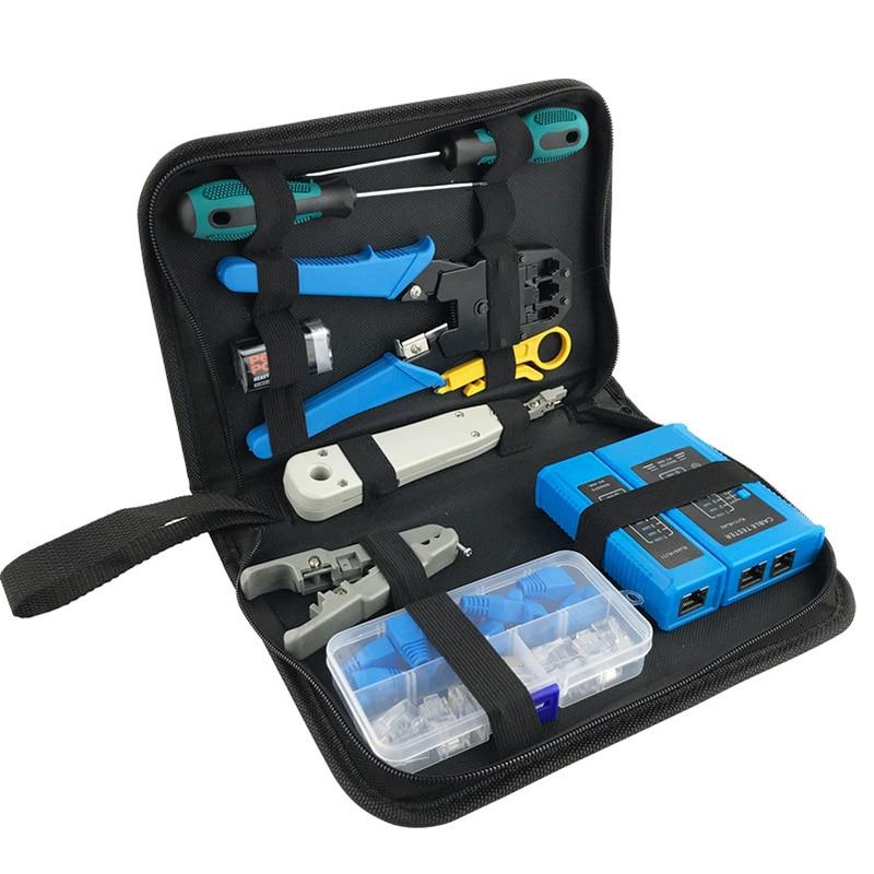 Computer Network Repair Tool Kit LAN Cable Tester Wire Cutter Screwdriver Pliers Crimping Maintenance Tool Set Bag